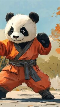 Karate panda cartoon character, cute panda martial arts illustration, kung fu panda fighter art, Martial Arts Panda, Cartoon Fighter Character, Animal Kung Fu Hero