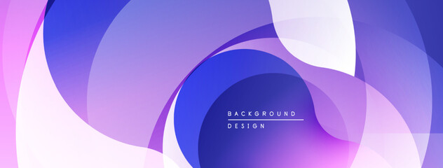Abstract fluid shapes, purple hues dominate. Gradient transitions create dynamic visual flow. Modern design element for backgrounds.