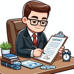 a boss is signing a contract