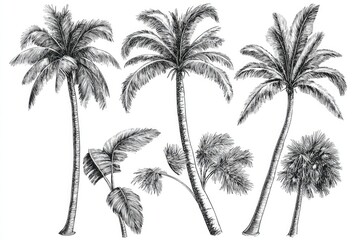 Collection of detailed hand-drawn palm trees.