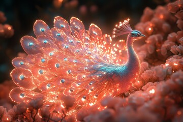Obraz premium Luminous peacock amidst blossoms, fantasy art