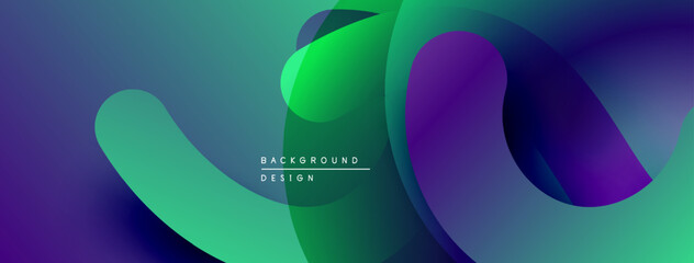 Abstract fluid shapes blend vibrant greens, purples, blues. Gradient colors create dynamic visual effect. Modern design element.