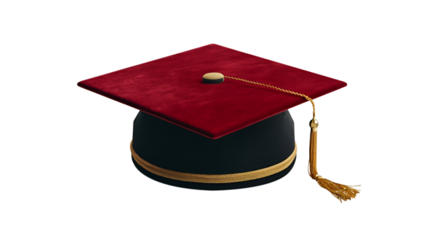 graduation red and black cap isolated transparent background, 