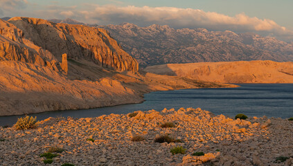  island of Pag in the beautiful evening light of the setting sun