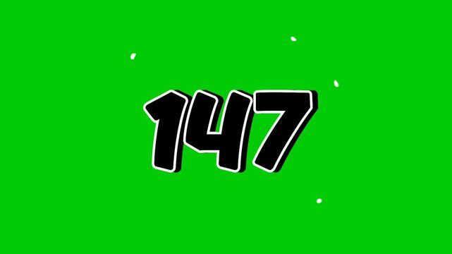 Number 147 symbol sign animation motion graphics cartoon on green screen background. Black color number reveal on smoke,for video number for video elements