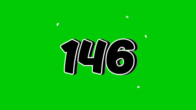 Number 146 symbol sign animation motion graphics cartoon on green screen background. Black color number reveal on smoke,for video number for video elements