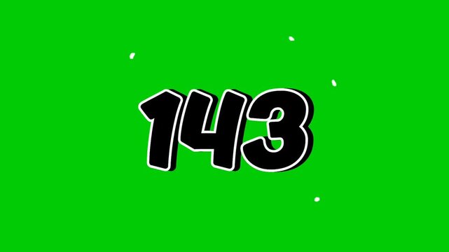 Number 143 symbol sign animation motion graphics cartoon on green screen background. Black color number reveal on smoke,for video number for video elements