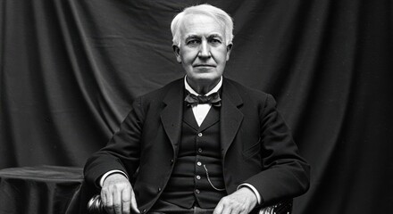 Portrait of Thomas Edison, Thomas Edison, inventor, black and white, historical figure, portrait, science, innovation
