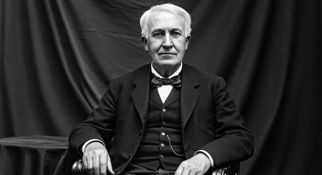 Portrait of Thomas Edison, Thomas Edison, inventor, black and white, historical figure, portrait, science, innovation