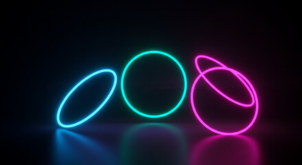 Abstract Neon Light Circles Glowing Colorful Rings Futuristic Background Design