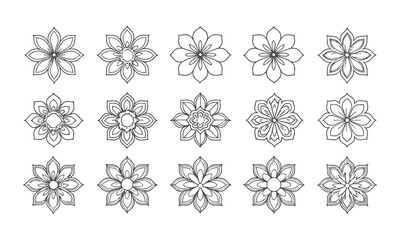 A set of modern vector-style mandala or floral geometric patterns, easily scalable and editable.