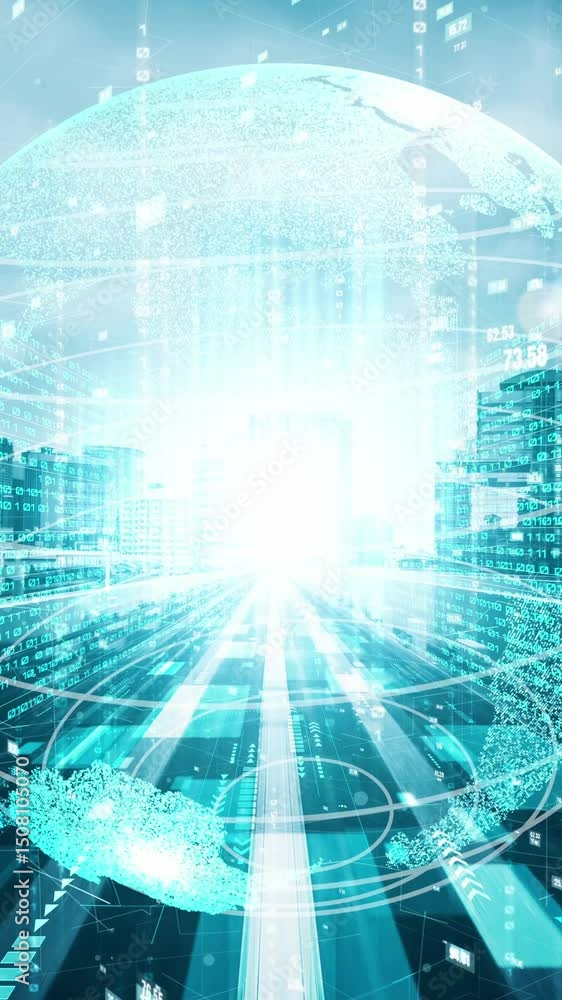 Poster futuristic global network and tacit digital data transfer 3d graphic . concept of smart digital tran