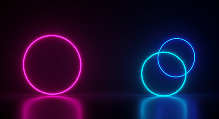 Abstract Neon Circles Background Pink and Blue Glowing Rings Futuristic Design