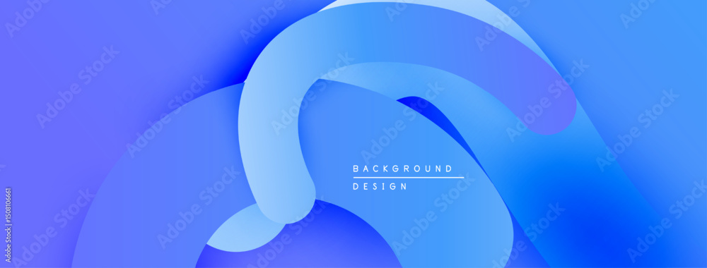 Poster Abstract blue design features flowing shapes, gradients. Soft curves create dynamic visual effect. Modern background element.