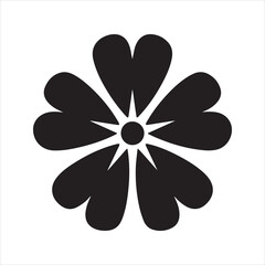 Heart Petal Flower Silhouette Icon – Black Minimalist Floral Vector with Five Petals