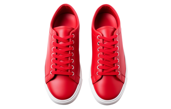 Red sneakers with laces, isolated on transparent background