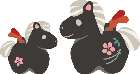 年賀　年賀状　2026　土鈴　干支　馬　午　午年　うまどし　かわいい　飾り　イラスト素材　黒