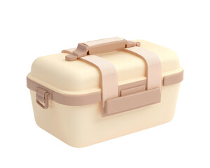 Cute plastic beige lunchbox icon in pastel colors clipart PNG white background