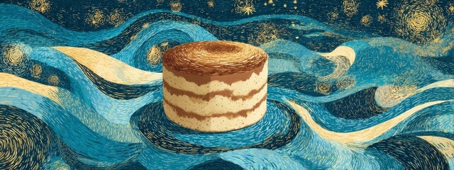 Whimsical Cake in Blue Waves