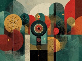 Abstract Art with Colorful Trees