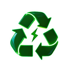 Obraz premium Ícono de reciclaje con un rayo verde al centro haciendo referencia a las energías limpias. 