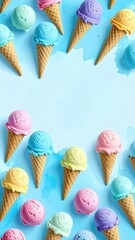 Colorful ice cream pattern on white background for creative use.