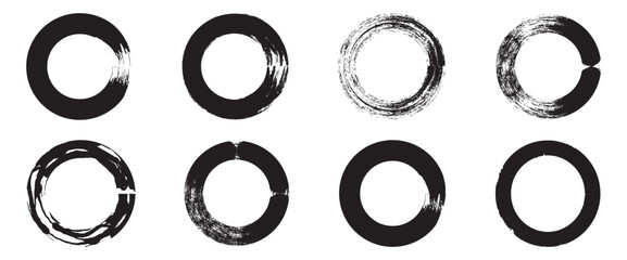 Grunge brush drawn circles collection. Vector ink illustration with rough edges.  set of red grunge circles. Stamp with jagged edges. 