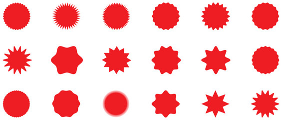 Set of red starburst, starburst labels. Black icons on white background. Red starburst sticker set. Special offer price tag. Starburst Stickers and Badges - Vector Set.