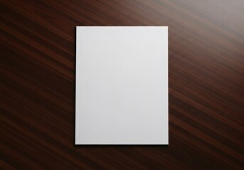Blank A4 document mockup on a dark wooden table, top view for business presentation