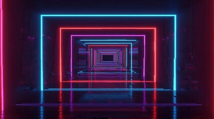 Fototapeta premium Abstract Floating Rectangles Forming Neon Tunnel