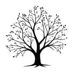 Obraz premium Black and white silhouette of a stylized tree with intricate branching and leaf details. Simple, elegant design for nature-themed prints or décor.