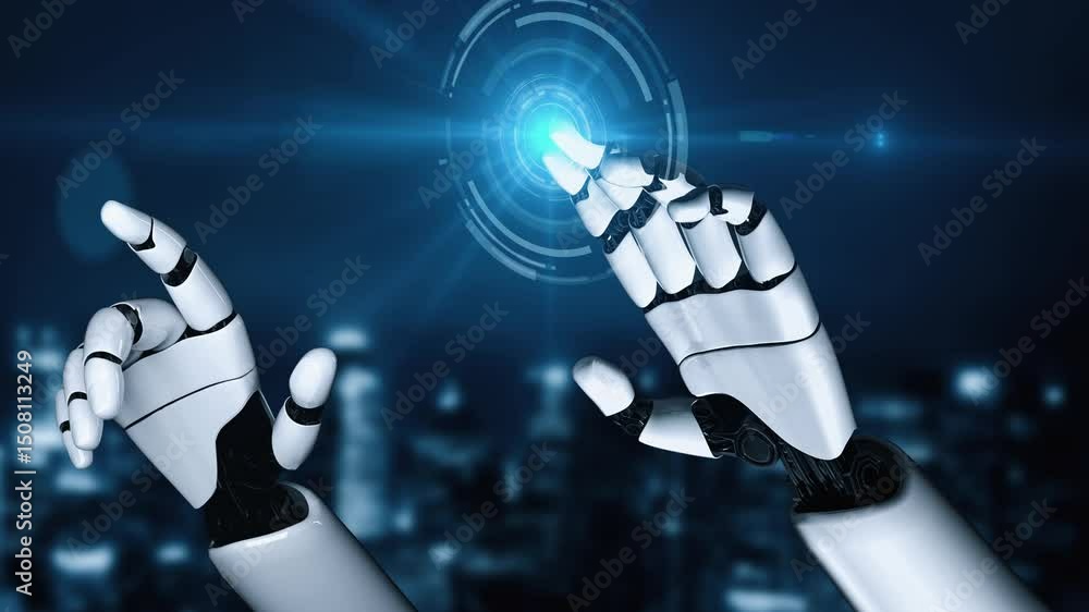 Poster futuristic robot artificial intelligence enlightening ai technology development and machine learning