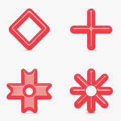 Obraz premium Set of red and white cross medical icons with a plus sign, a business yen mark, and a check or close symbol for web design illustration