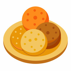 Different biscuit on plate vector icon on white background.