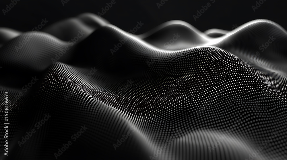 Poster black and white dotted wave pattern creates a modern abstract background with gentle curves for tech