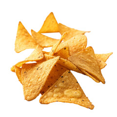Golden nachos chips isolated on transparent background