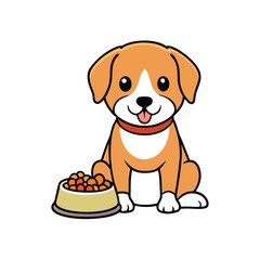 Cartoon Dog with Food Bowl Puppy Illustration for Kids and Design