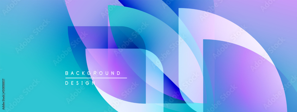 Poster abstract gradients overlap, creating dynamic visual effect. blue, purple hues dominate composition. 