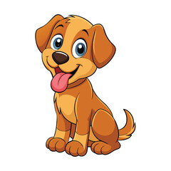 Cartoon Dog with Tongue Out, Smiling and Sitting Down on White Background