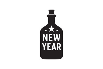 New Year wish bottle silhouette vector art illustration on white background