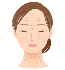 シワのできた女性の顔　美容　シニア女性