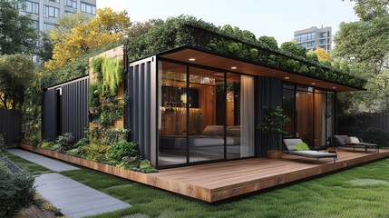 Container house with eco-friendly materials and smart technology,
