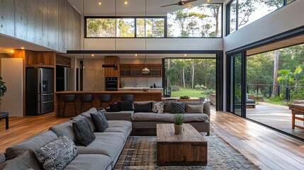 Contemporary container house with open-plan living area,