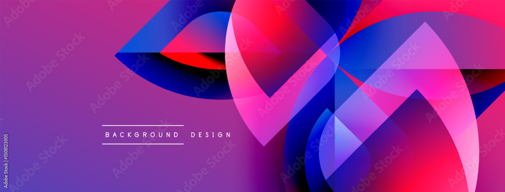 Aufkleber Abstract vibrant design. Overlapping shapes create dynamic visual effect. Purple, blue, pink hues dominate composition. Modern aesthetic.