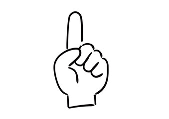 手書きの手のイラスト　人差し指を立てている　塗りなし線画