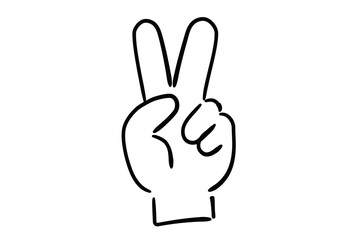 手書きの手のイラスト　2本指　塗りなし線画