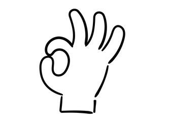 手書きの手のイラスト　Okサイン　塗りなし線画