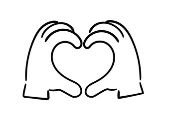 手書きの手のイラスト　両手でハート　塗りなし線画