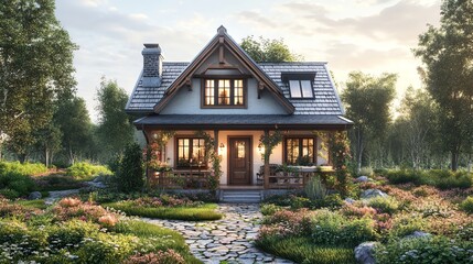 Cozy small house with a charming porch and garden,