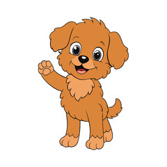 Fototapeta premium Cheerful Cartoon Puppy with Paw Up, GoldenBrown Fur, Isolated Illustration on White